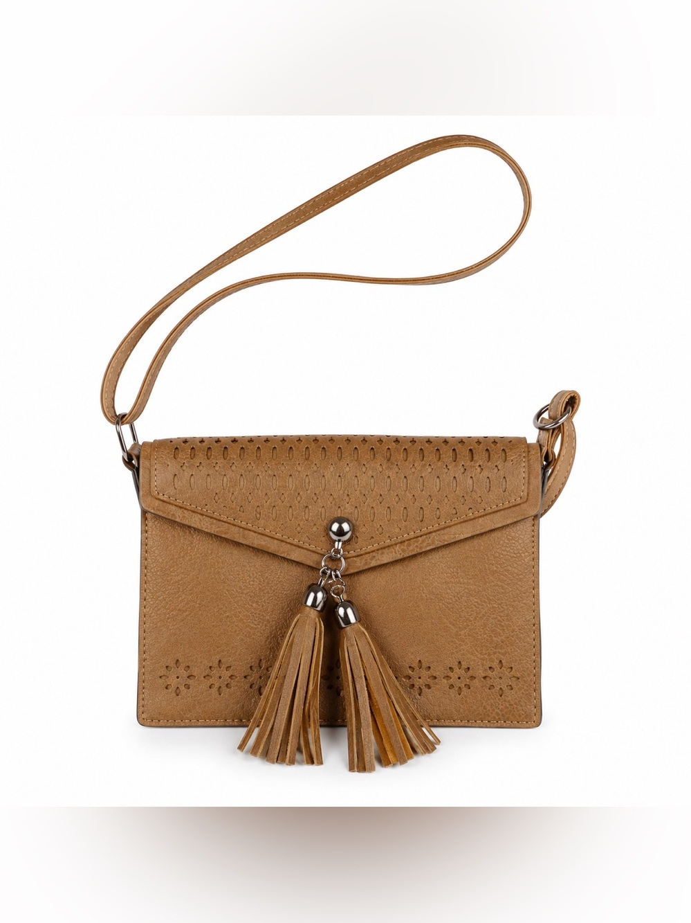 Women's Tan Crossbody Bag with Tassel Accent